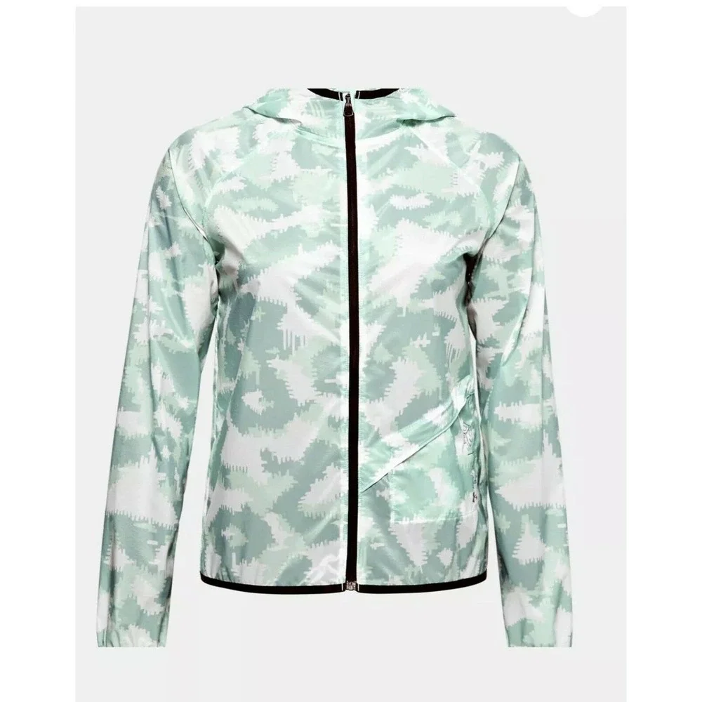 Under Armour Women's Green Storm Heat Gear Run Anywhere Hooded Jacket sz Medium